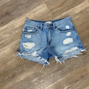 Abercrombie & Fitch The Boyfriend Fit Mid Rise Distressed Jean Denim Shorts